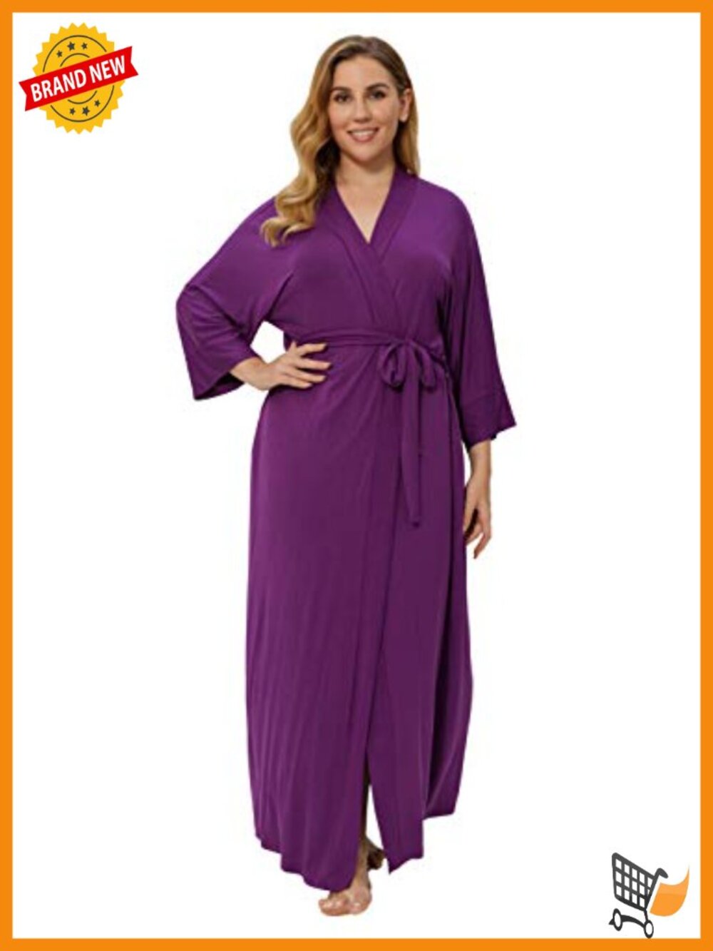Plus Size Maternity Robe Soft Modal Kimono Long Robe with Pockets - Picture 2 of 5